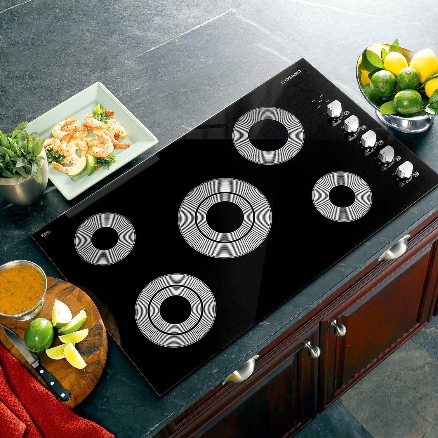 36 in. Electric Ceramic Glass Cooktop with 5 Burners, Dual Zone Elements, Hot Surface Indicator Light and Control Knobs