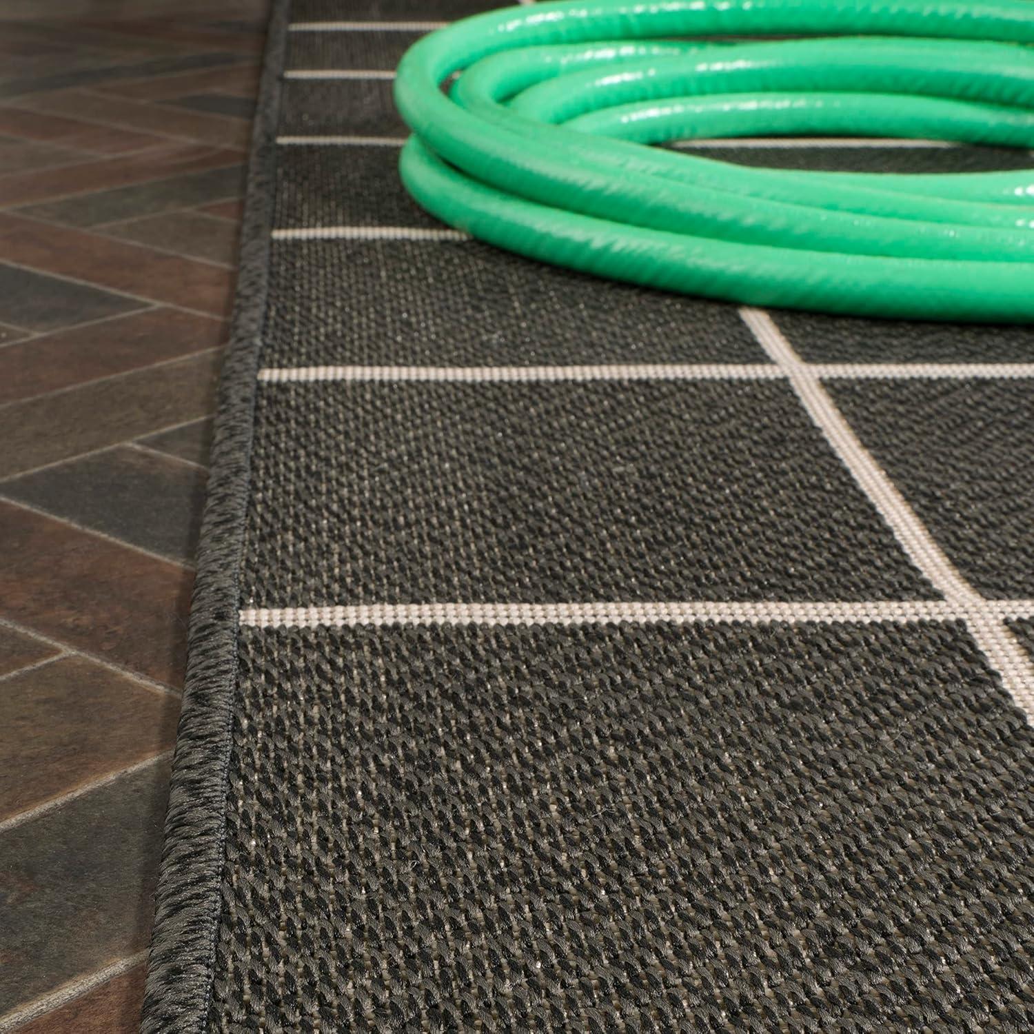 5' x 8' Grid Modern Squares Indoor/Outdoor Area Rug, Black/Cream - JONATHAN Y