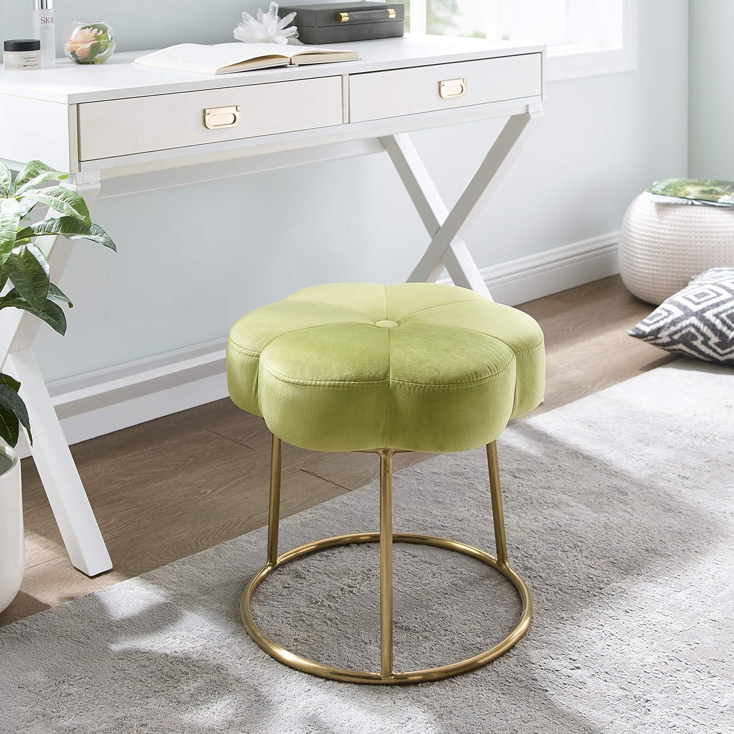 Seraphina Gold Plated Base Light Green Velvet Vanity Stool