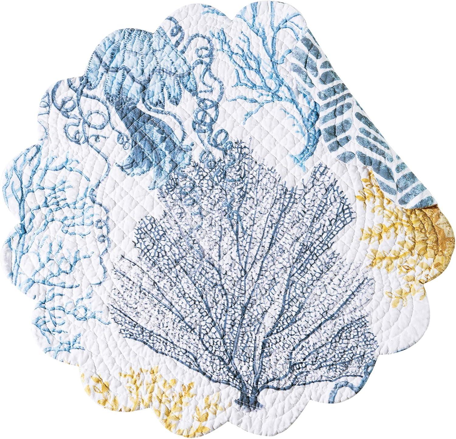 Monterey Mist Round Quilted Cotton Coastal Placemat Set