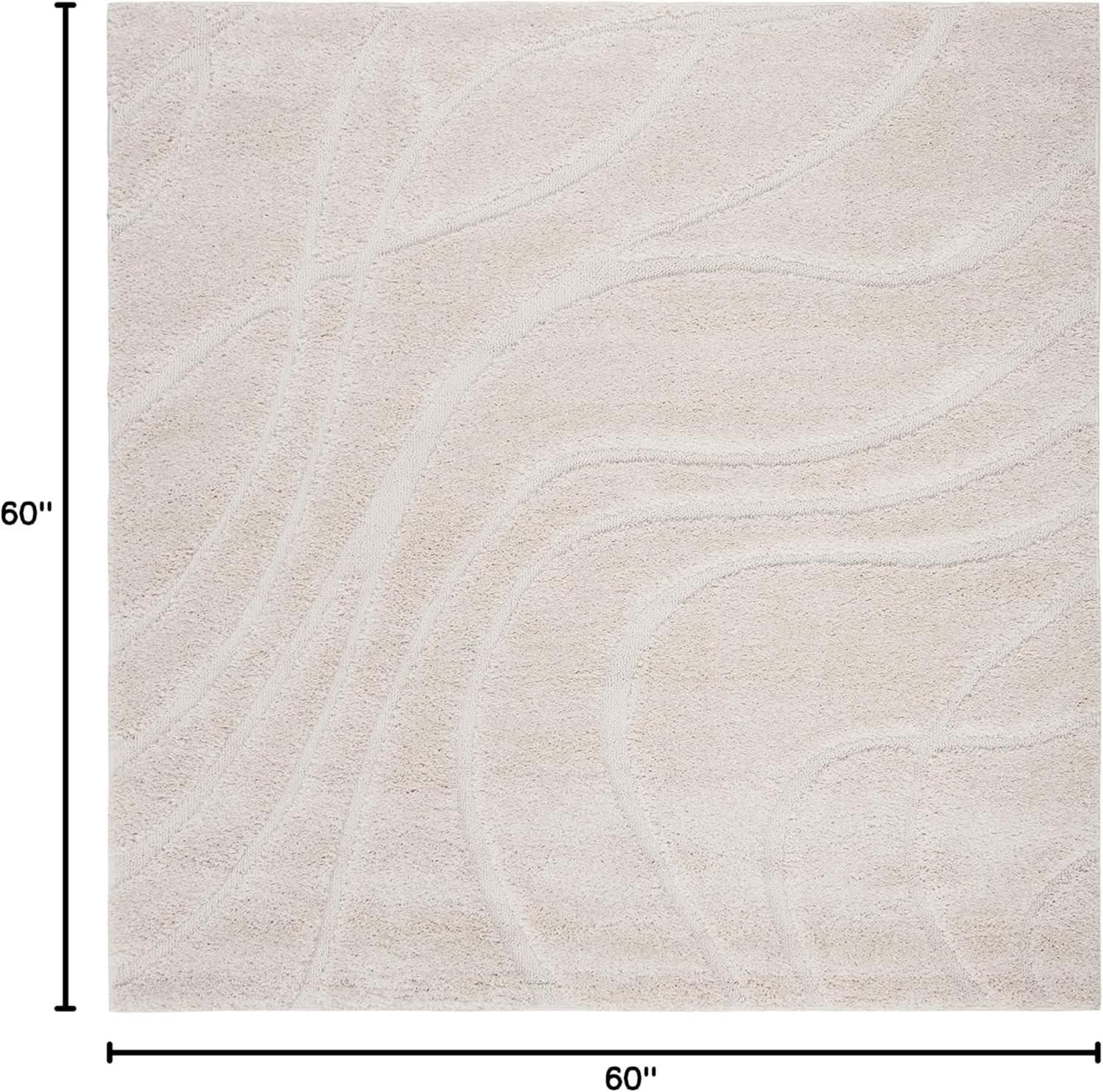 Florida Shag SG471 Power Loomed Indoor Area Rug - Creme/Creme - 5'x5' Square - Safavieh