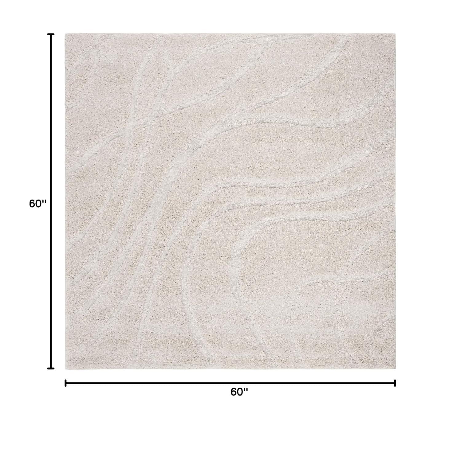 Florida Shag SG471 Power Loomed Indoor Area Rug - Creme/Creme - 5'x5' Square - Safavieh