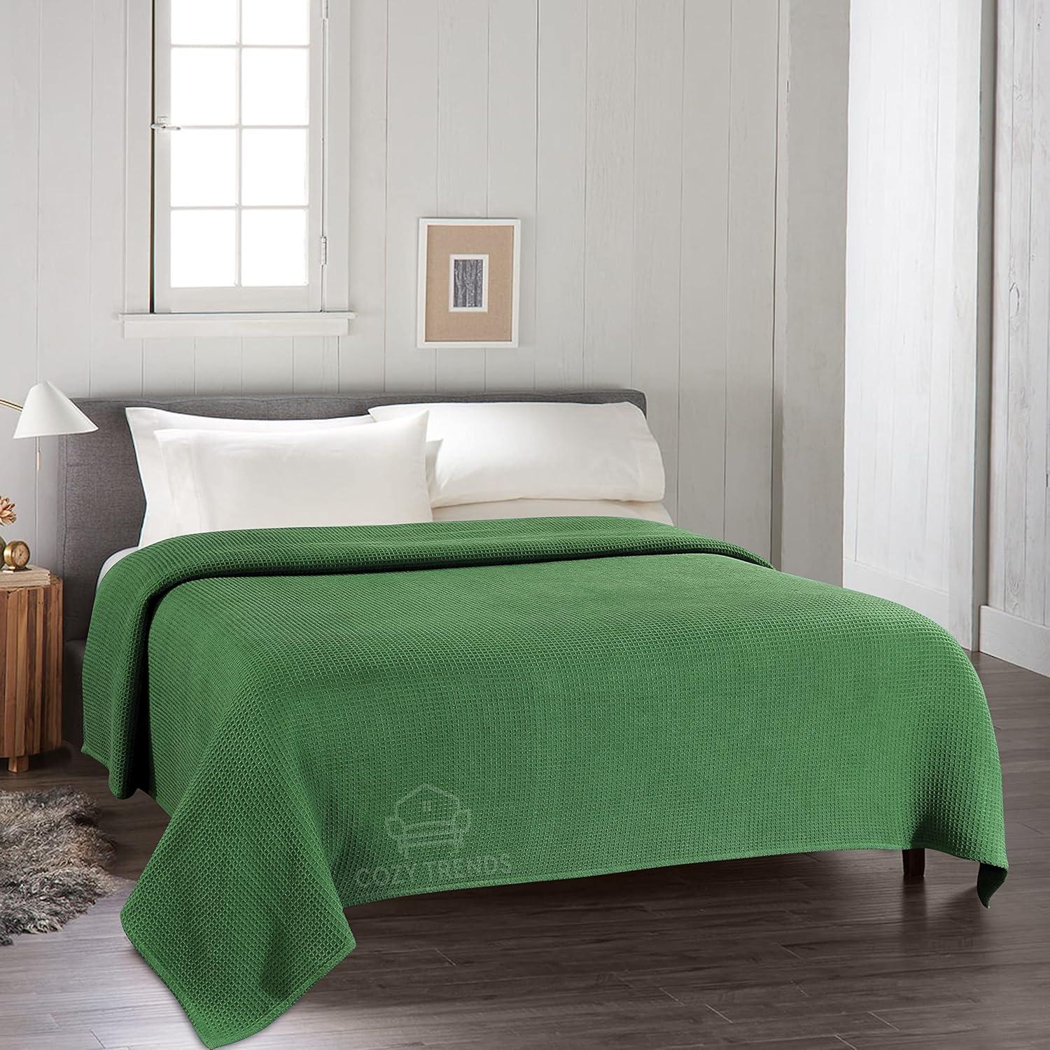 Green Queen Cotton Waffle Weave Reversible Blanket