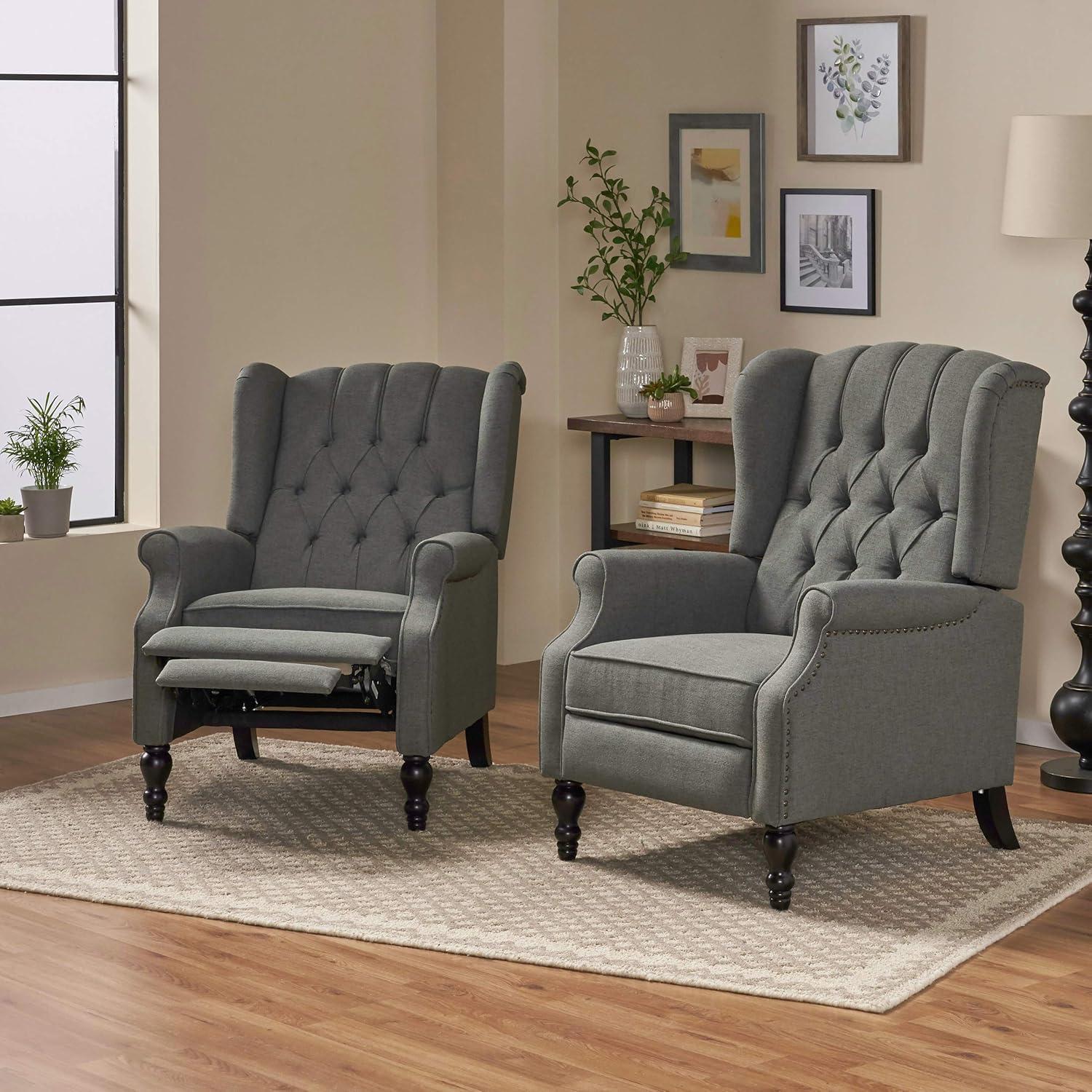 Noble House Walter Wingback Fabric Recliner, Set of 2, Gray