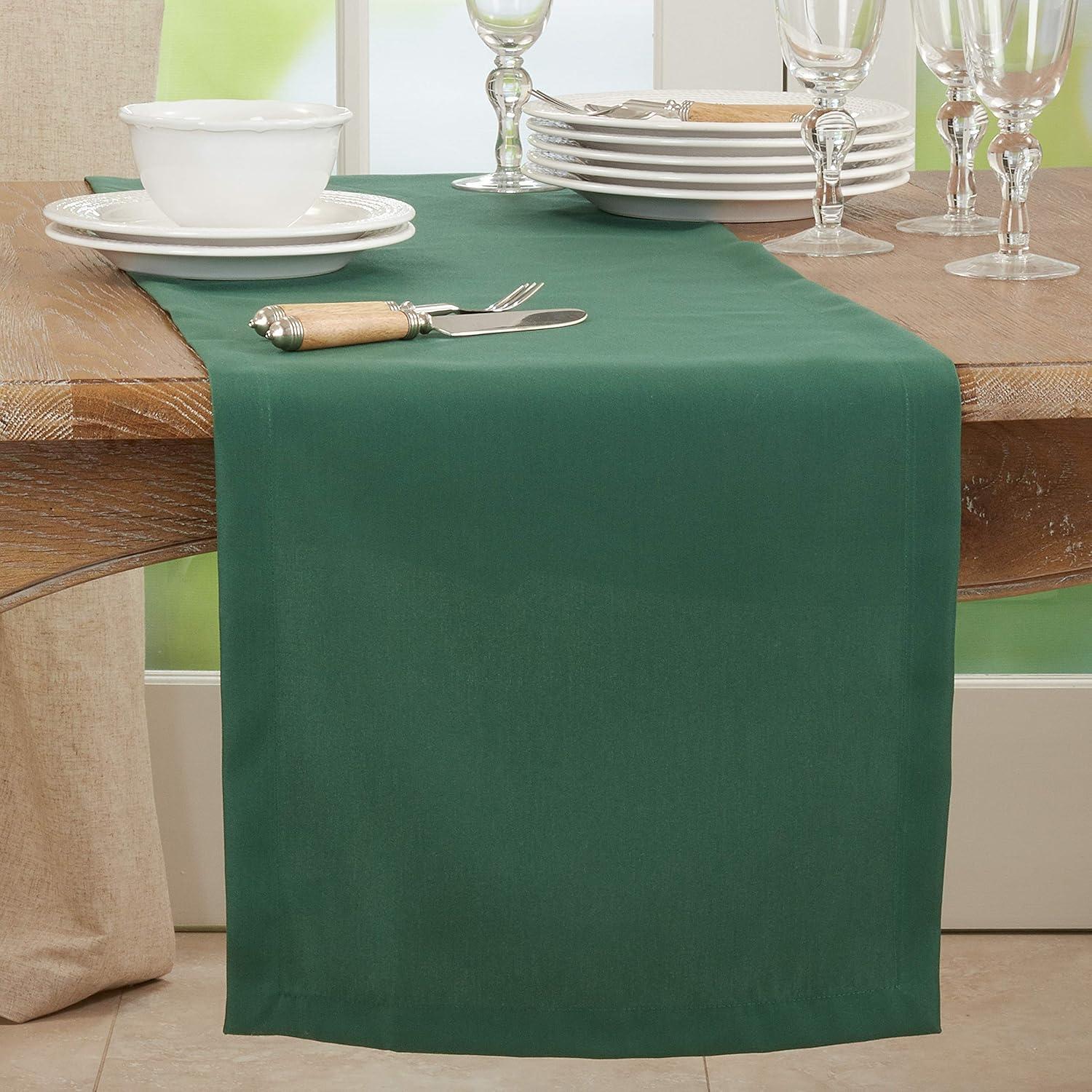 Saro Lifestyle Solid Color Everyday Table Runner, Jasper Green, 16" x 120"