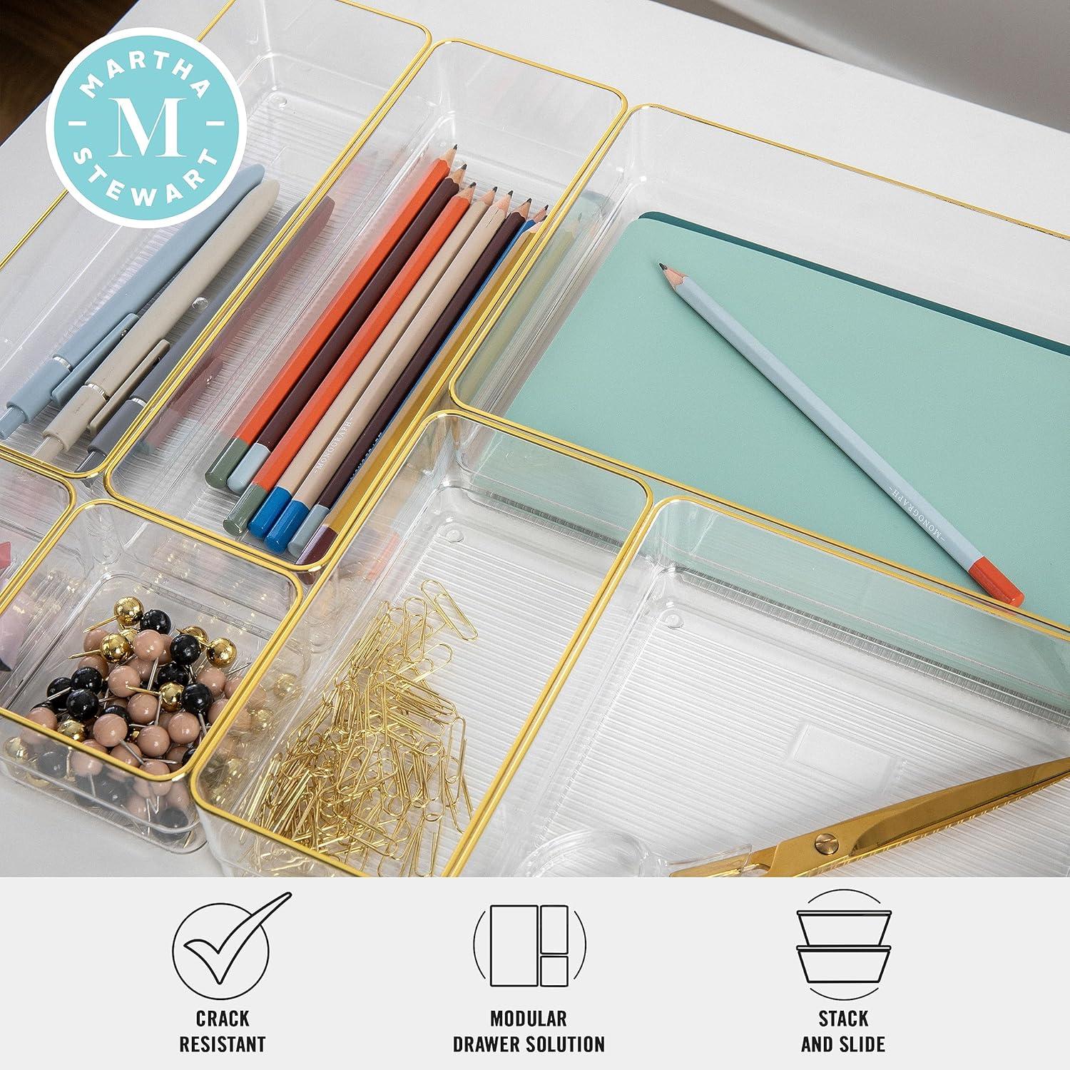 Thomas Martha Stewart Plastic Stackable Office Desk Drawer Organizer Set with Metallic Trim