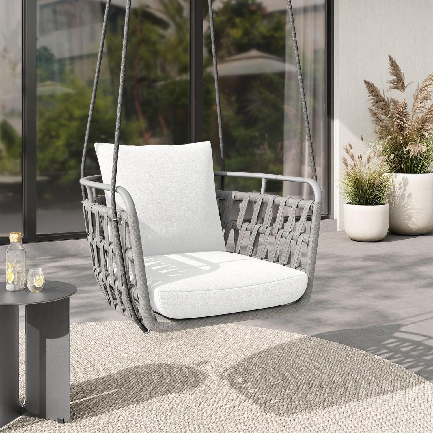 Modway Kaliah Outdoor Patio Aluminum Swing Chair in Light Gray White