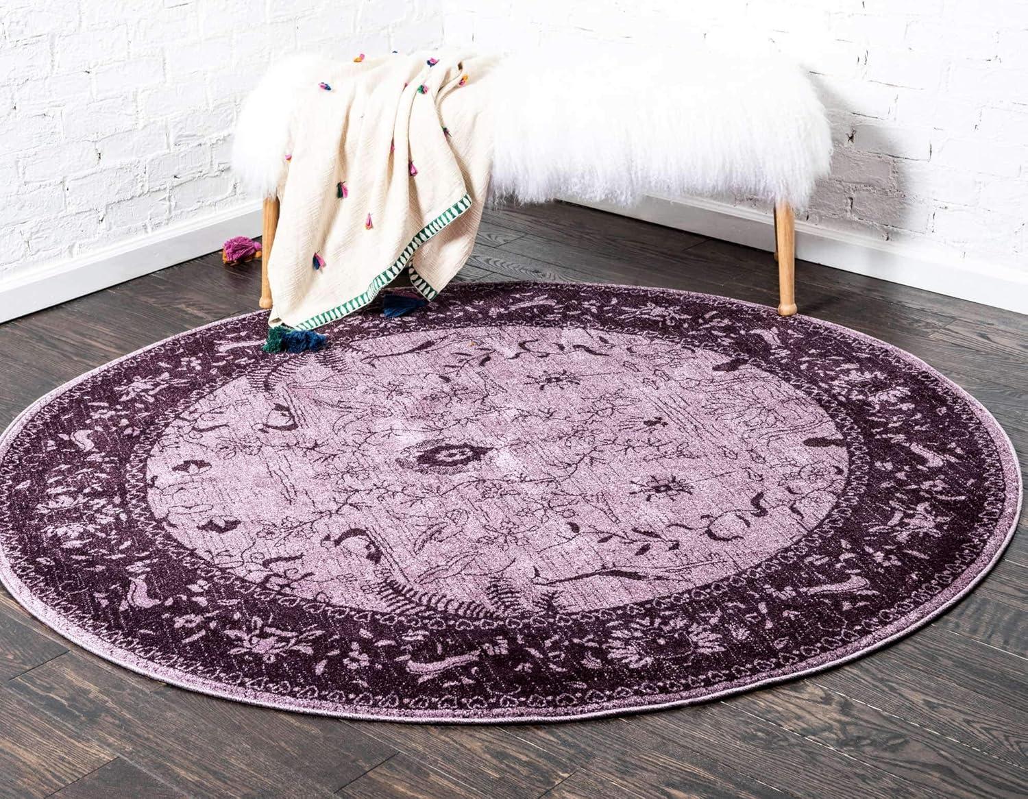 Unique Loom 12' 2 x 12' 2 Round Purple La Jolla Floral Area Rug