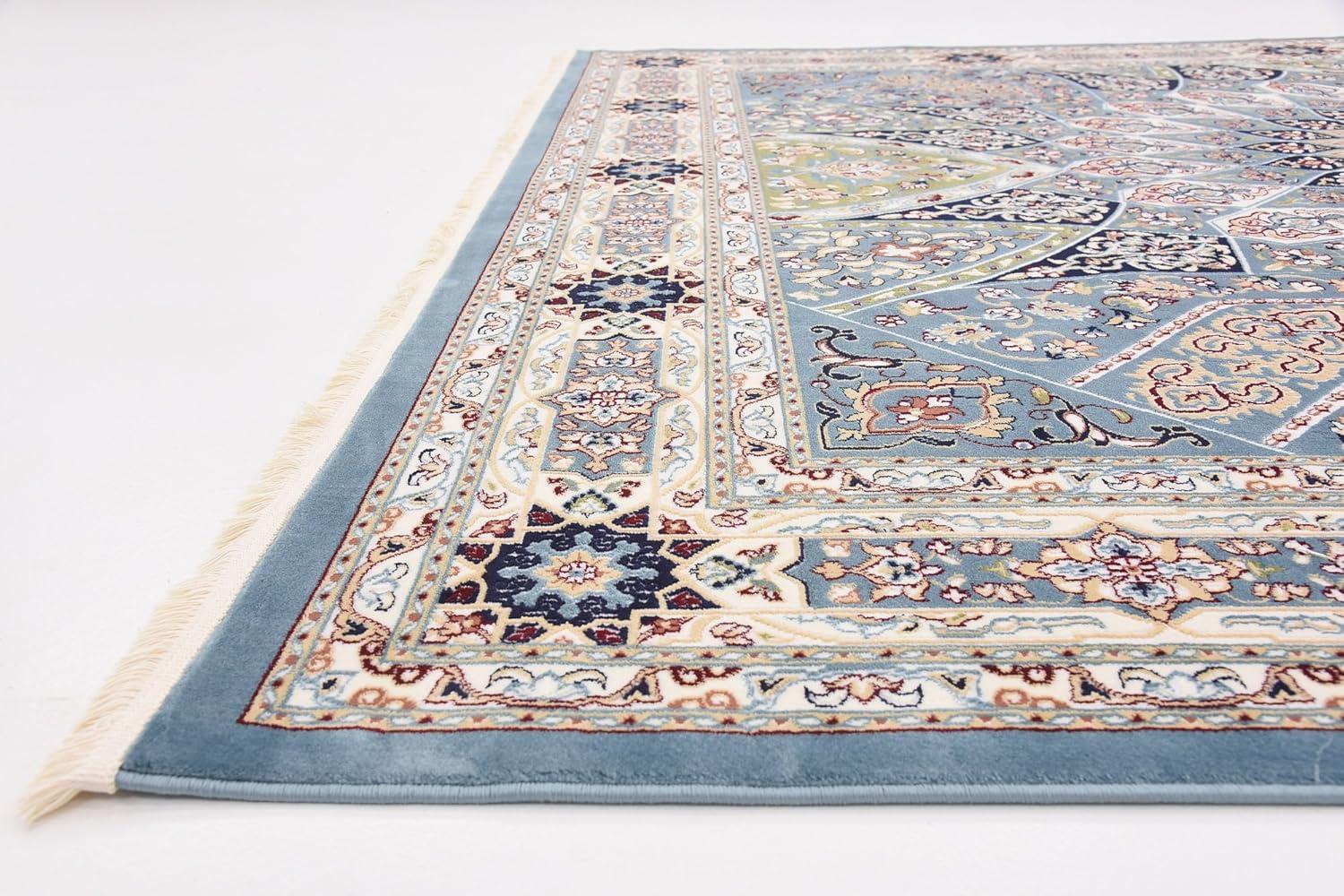 Blue Floral 8' x 10' Stain-Resistant Easy Care Rug