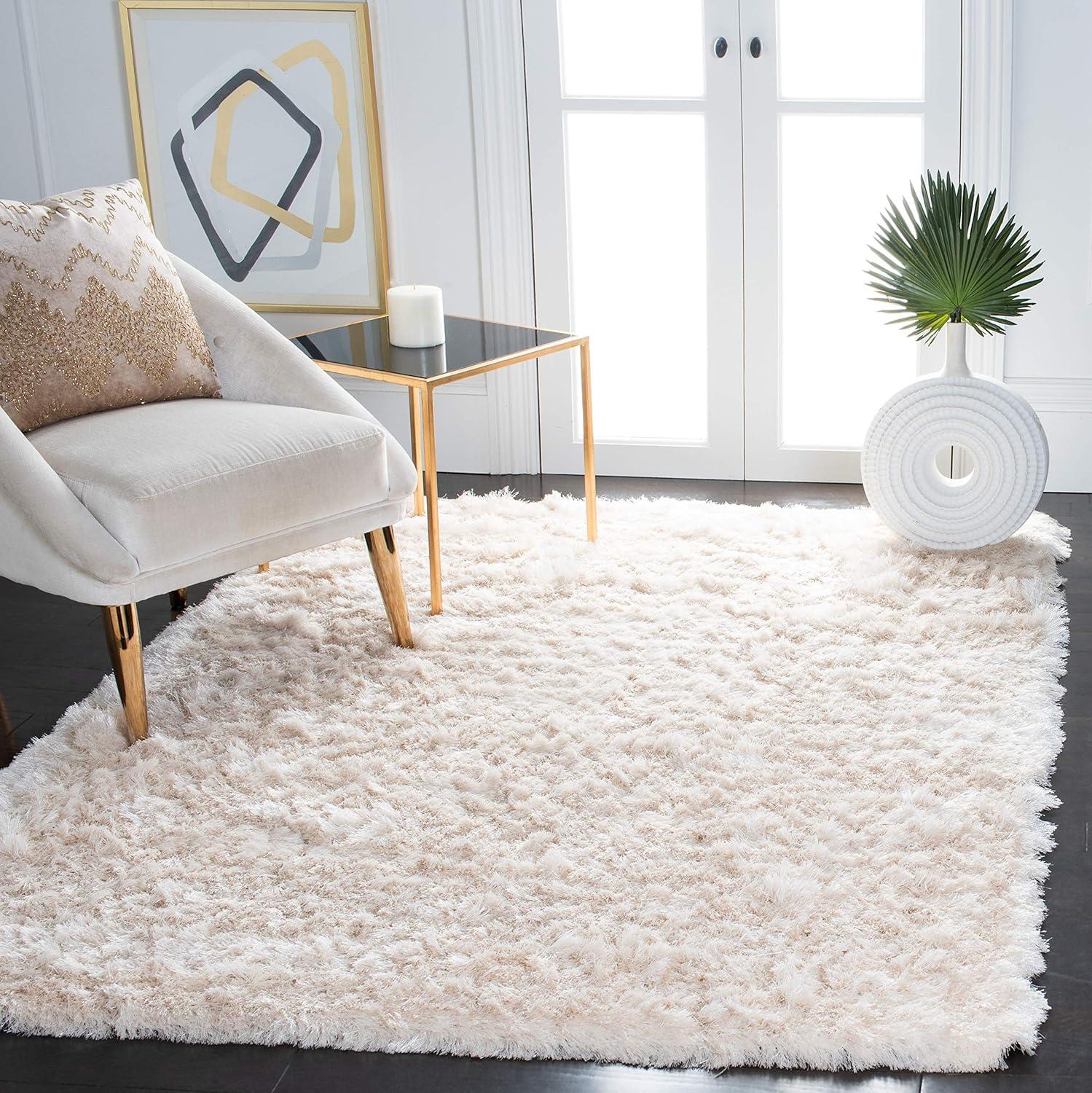 Paris Shag SG511 Hand Tufted Indoor Area Rug - Ivory - 7'x7' Square - Safavieh
