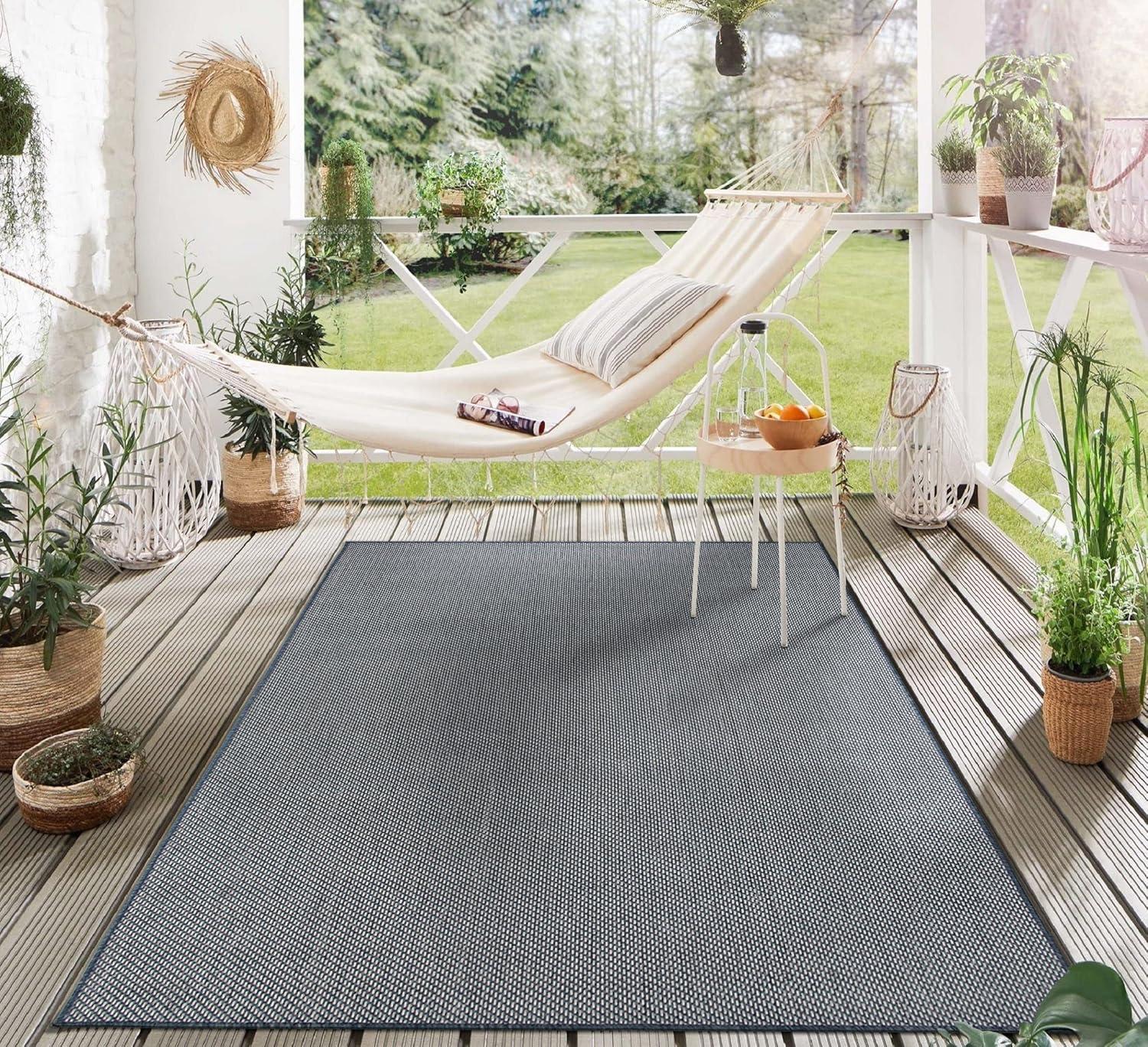 Modern Blue 5' x 7' Synthetic Flat Woven Indoor/Outdoor Rug