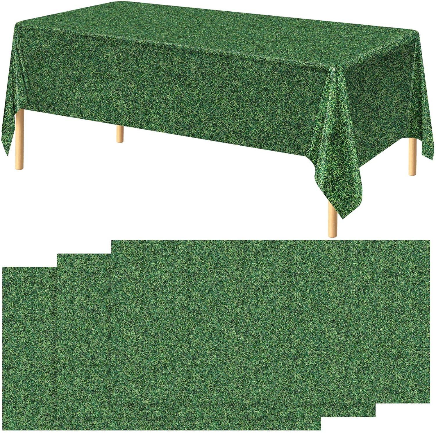 3ct Sports Field Tablecloth: Green Plastic Disposable Tableware for Super Bowl & Sports Events, 108" x 54", 3 Pack