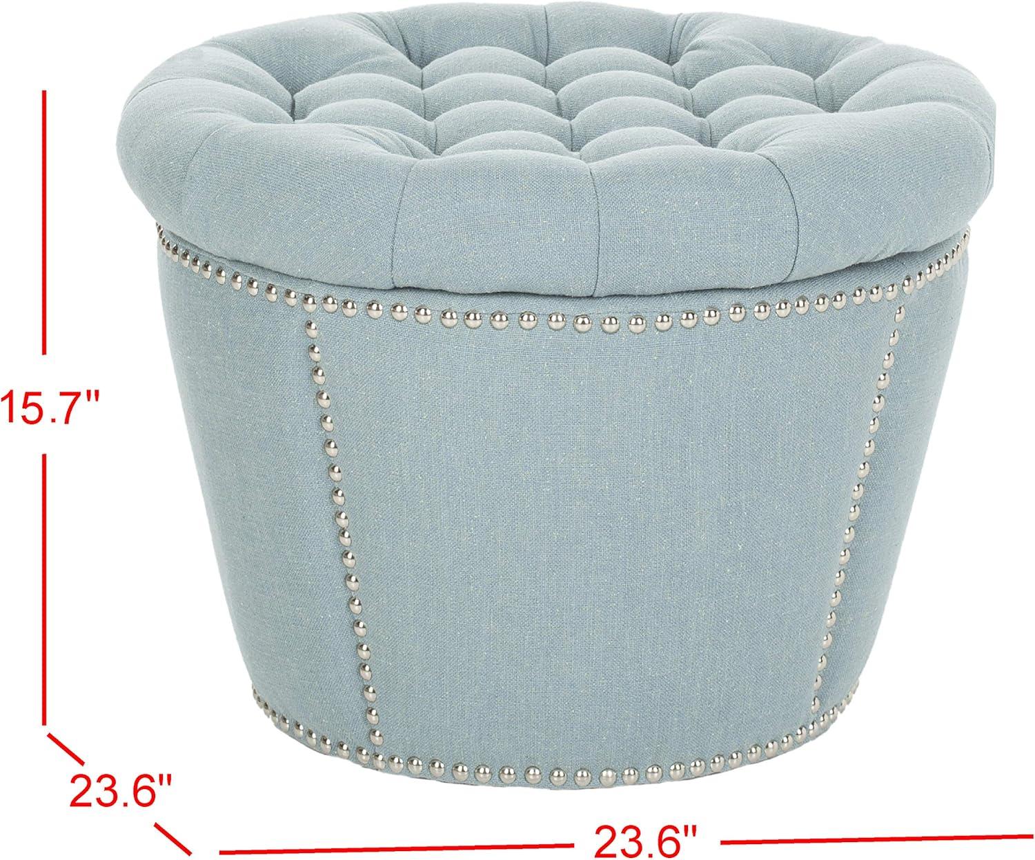 Gray Tufted Round Velvet Storage Ottoman