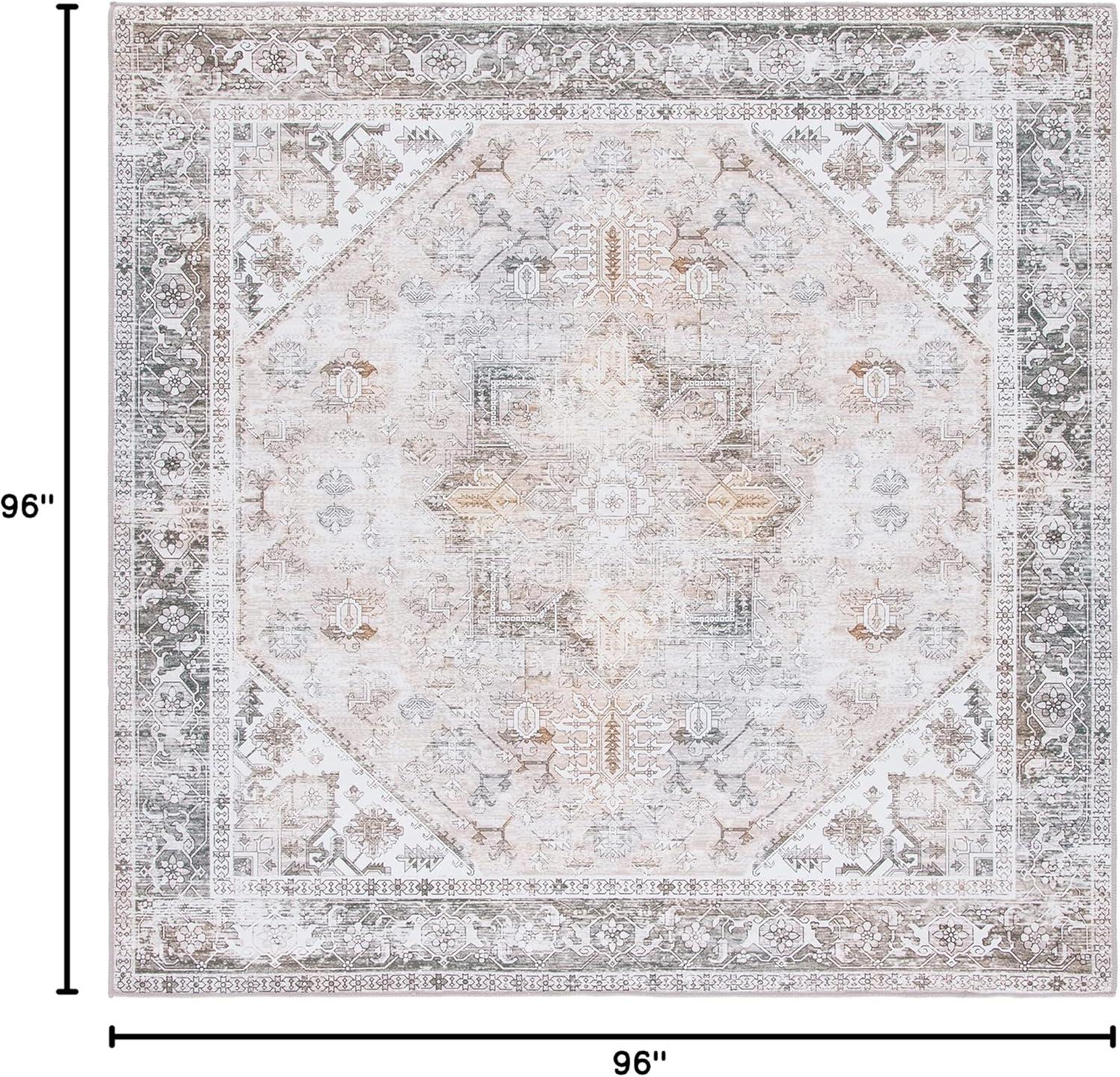 SAFAVIEH Tucson Jayla Traditional Machine Washable Area Rug, Beige/Grey, 8' x 8' Square