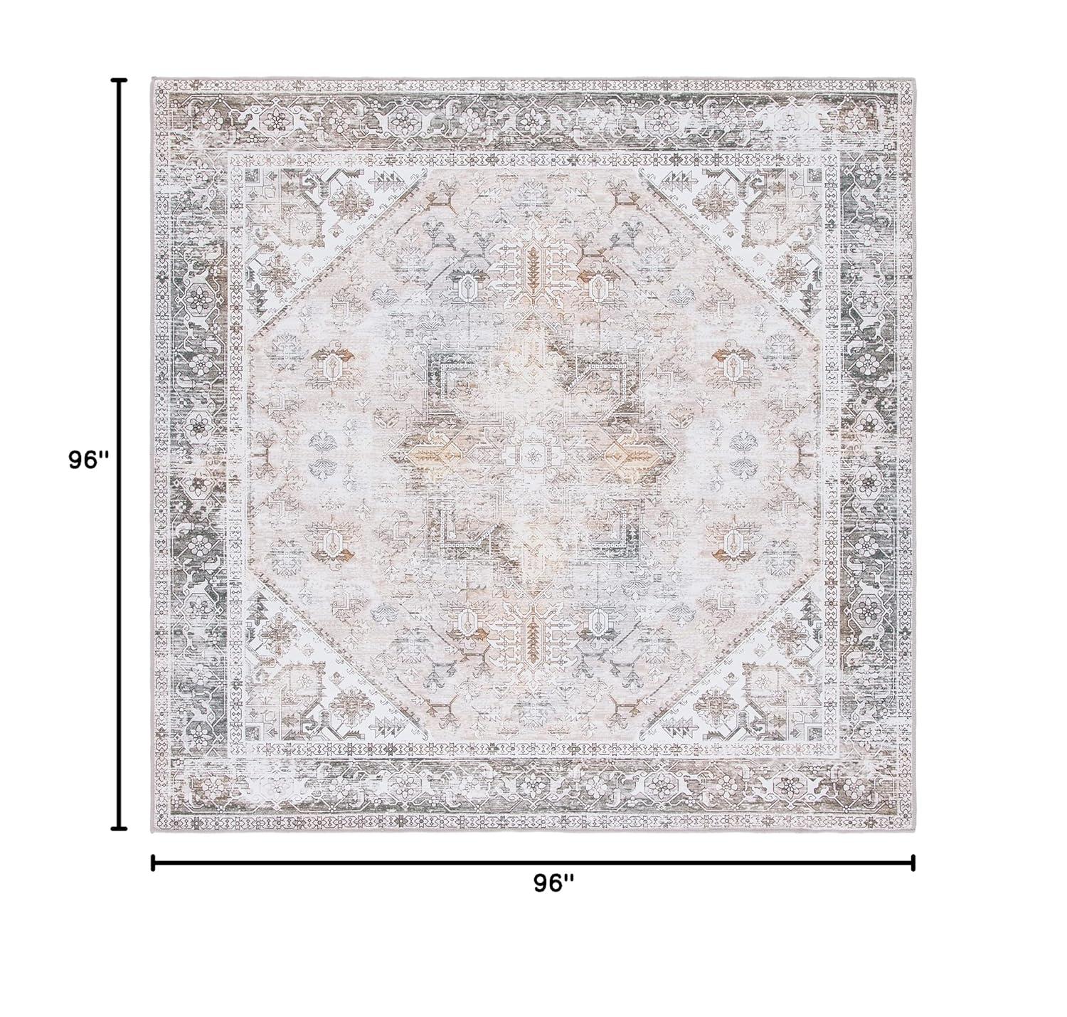 Tucson Vintage Persian TSN102 Power Loomed Machine Washable Skid-Resistant Indoor Area Rug - Beige/Grey - 8'x8' - Safavieh