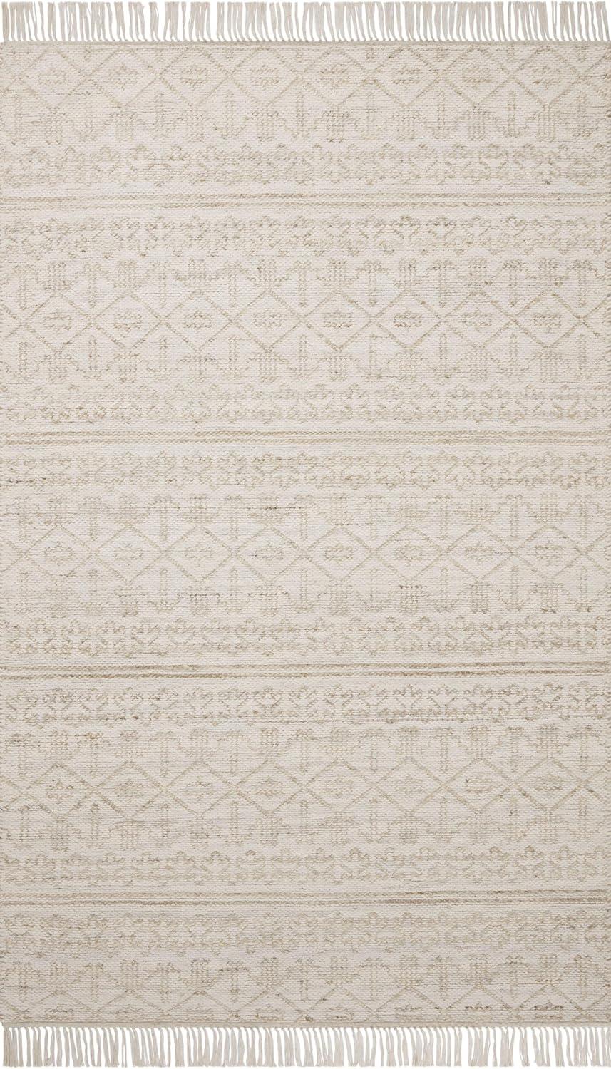 Ivory Sand Geometric Wool Cotton Flat Woven Rug 7'-9" x 9'-9"