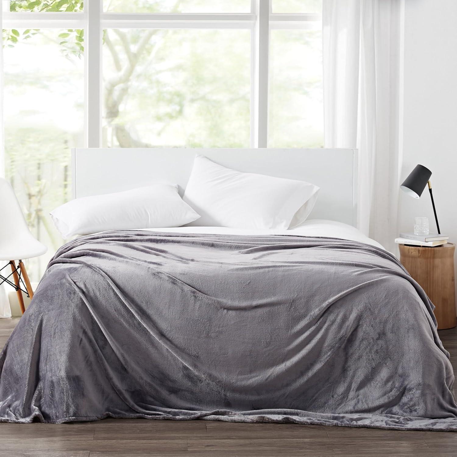 Cannon Full/Queen Solid Plush Blanket Gray: Cozy Polyester, Machine Washable, All Ages Comfort
