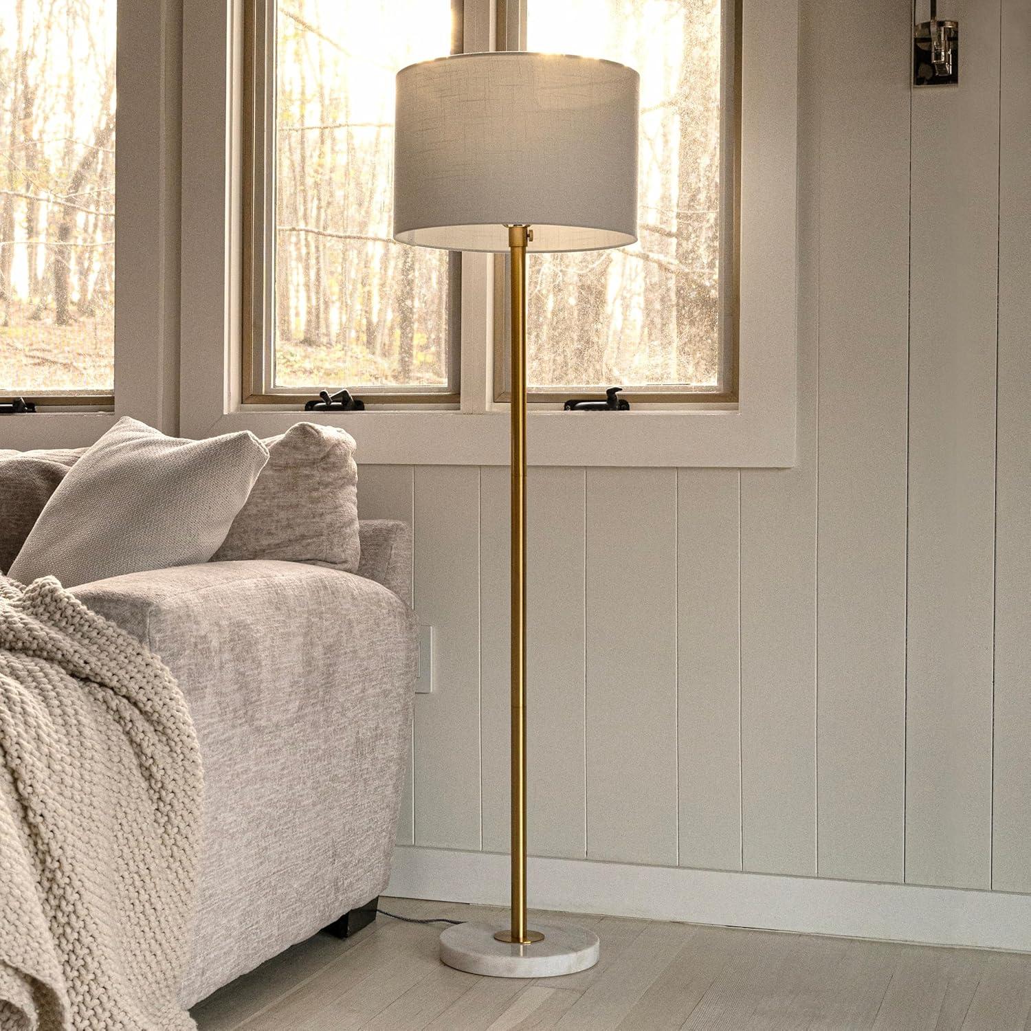 JONATHAN Y JYL3022A June 65" Adjustable Metal/Marble LED Floor Lamp, Modern, Contemporary, Elegant, Glam, Office, Living Room, Family Room, Dining Room, Bedroom, Hallway, Foyer, Brass