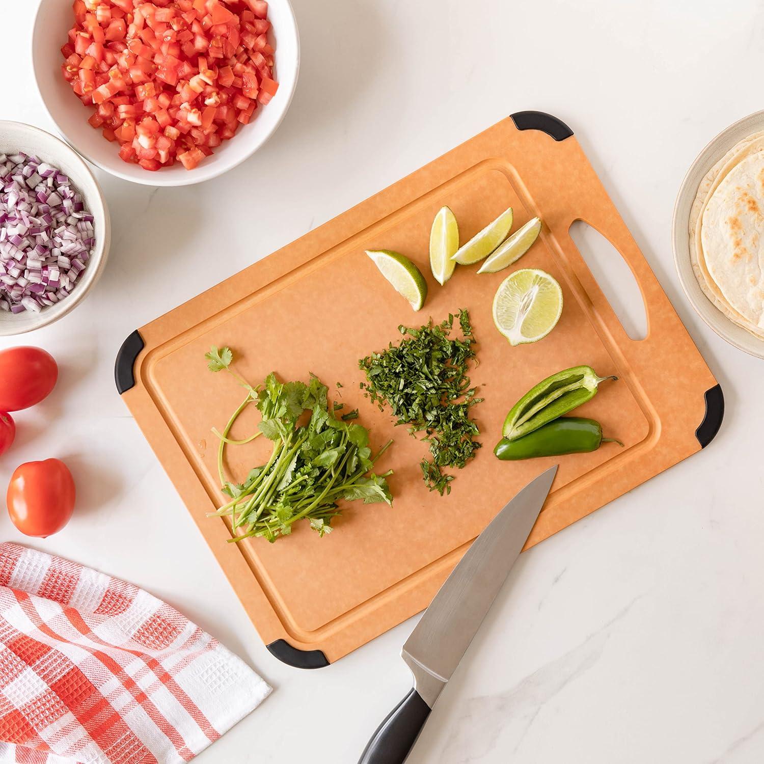 Large Wood Composite Cutting Board with Non-Slip Corners and Juice Groove, 17.3 x 12.8 inches