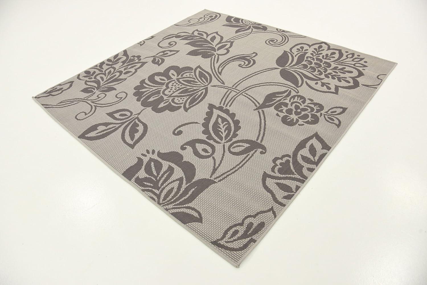 Unique Loom 6' 1 x 6' 1 Square Gray Outdoor Botanical Floral Area Rug