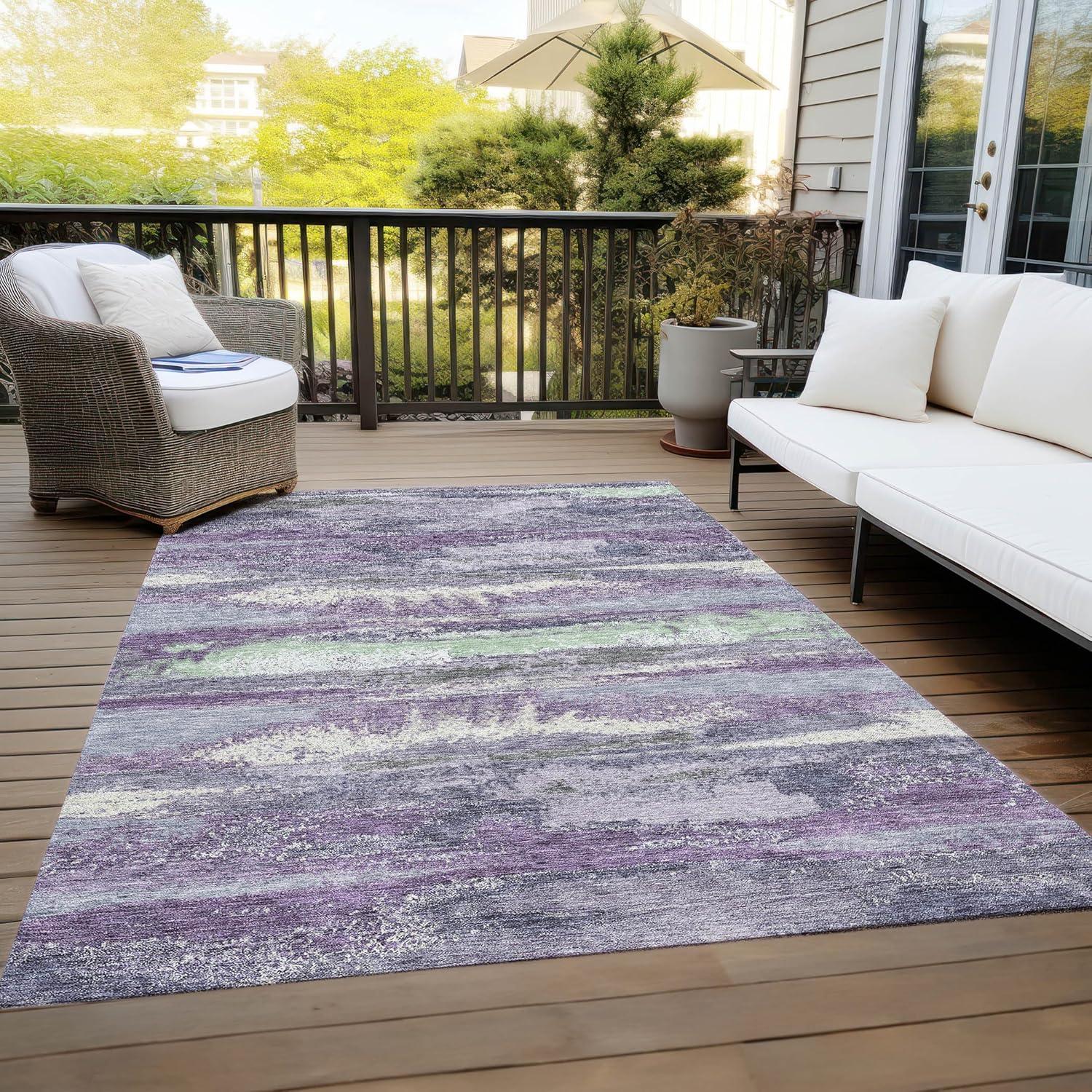 Purple Abstract 3' x 5' Machine Washable Indoor Outdoor Rug