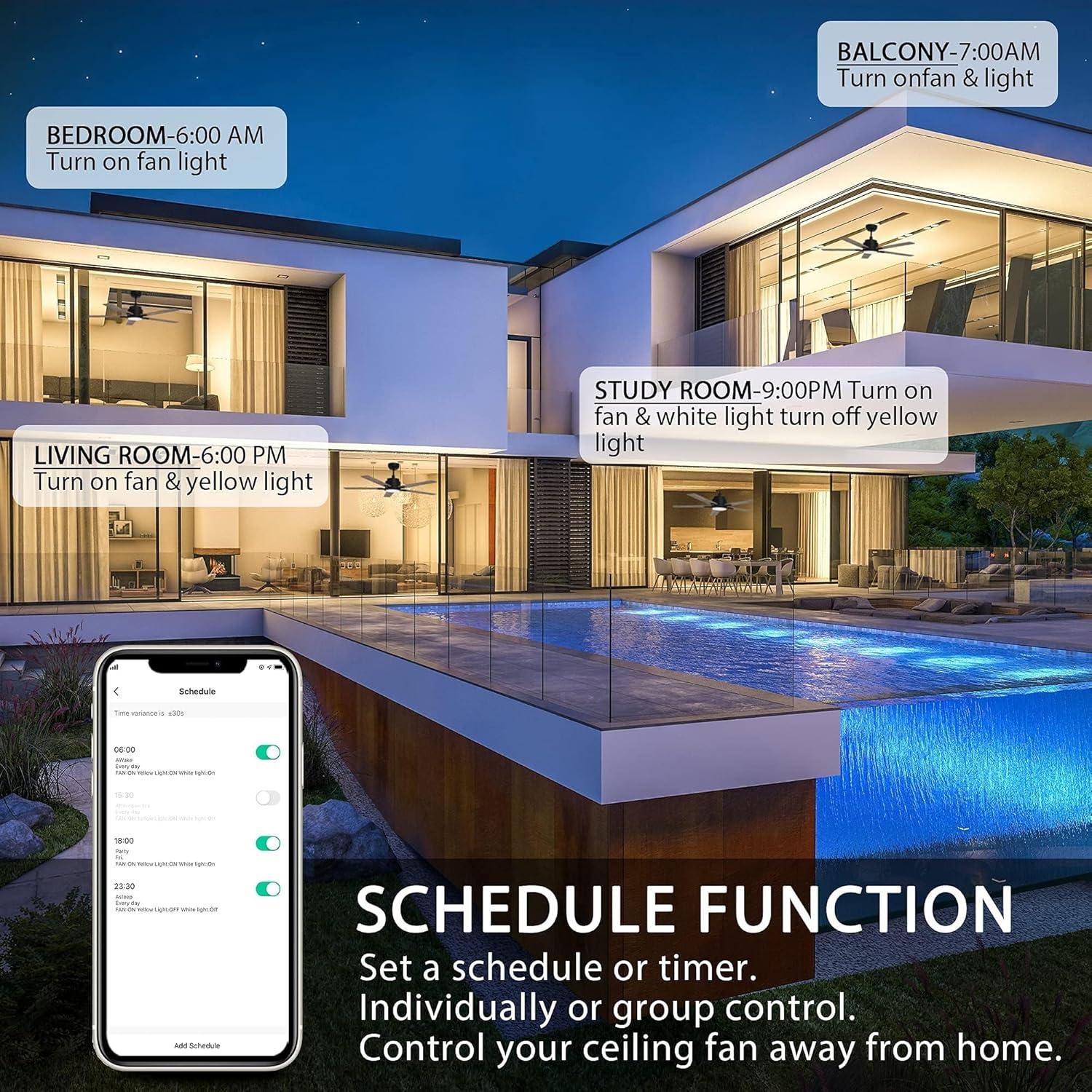 52" 5 Baldes Smart Wifi Ceiling Fan with Remote and Dimmable LED Light Dark Wood