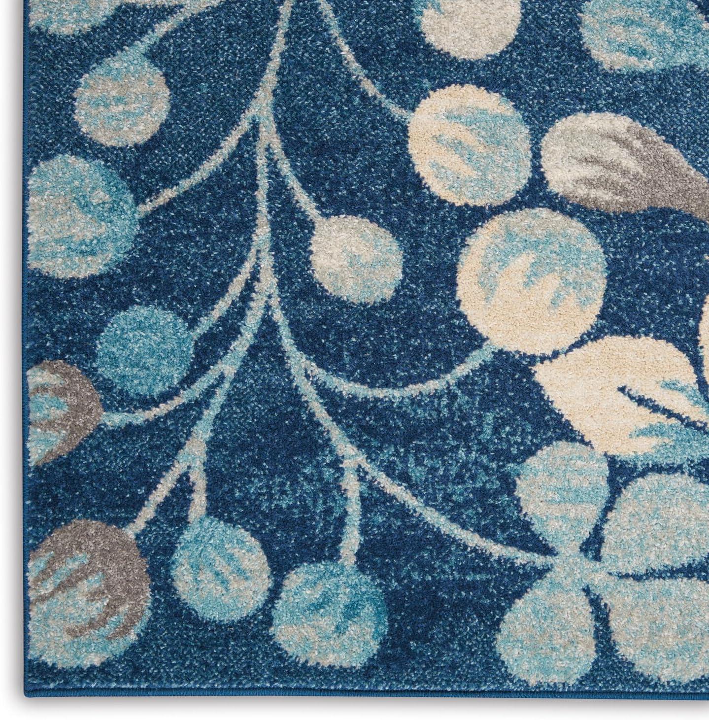 Nourison Tranquil 5'3" X 7'3" (5' x 7') Navy Indoor Area Rug Contemporary Botanical Vine and Bloom by Nourison