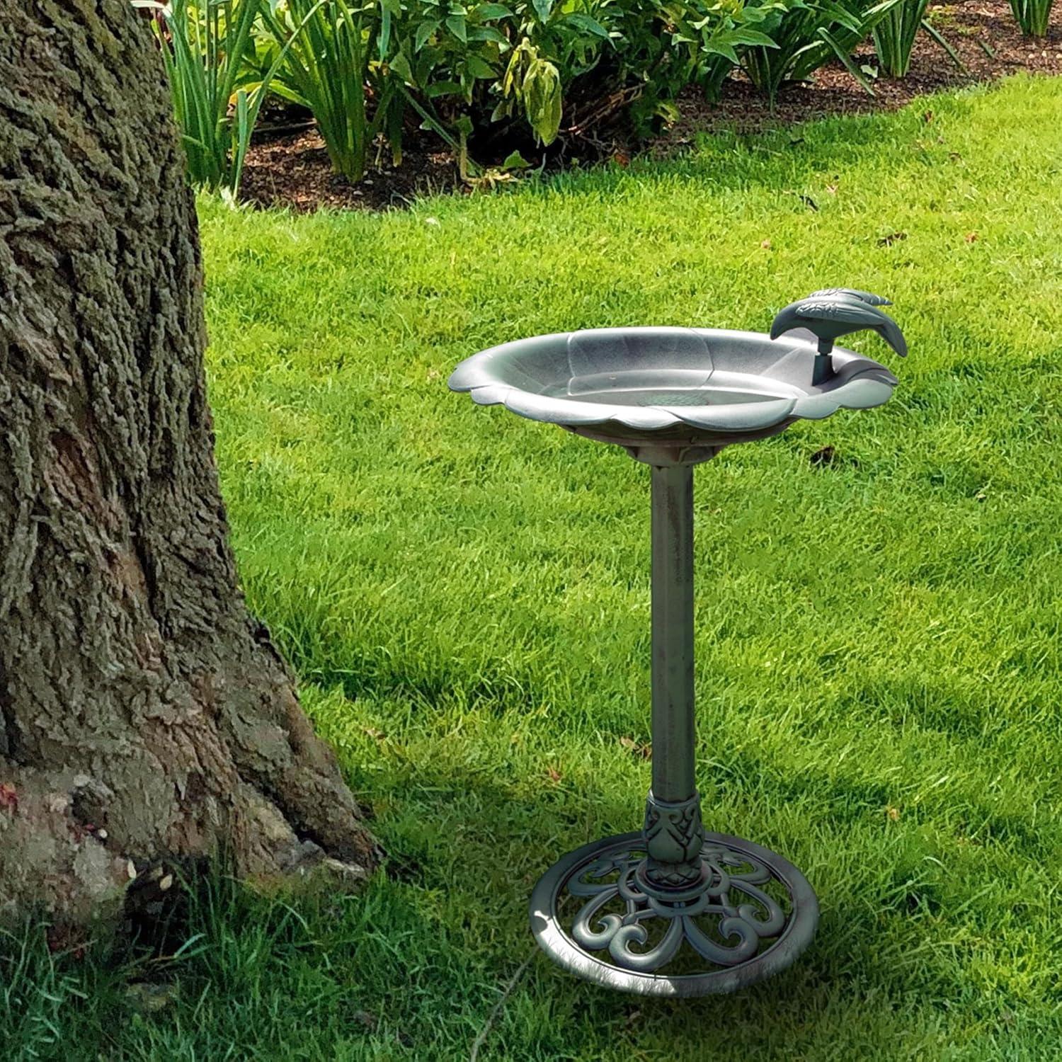 Green Polypropylene 31" Outdoor Bird Bath with Bird Decoration