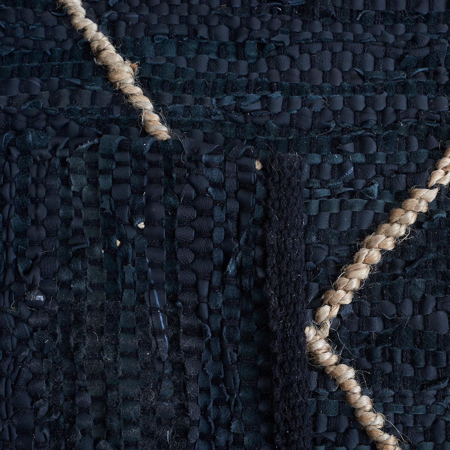 Vintage Leather VTL801 Hand Woven Area Rug - Black/Natural - 6'x6' - Safavieh.