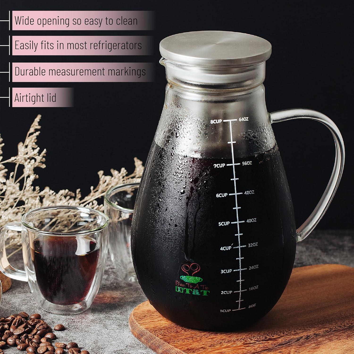 BTaT- Cold Brew Coffee Maker, Iced Coffee Maker, 2 Liter (2 Quart, 64 oz), Iced Tea Maker, Cold Brew Maker, Tea Pitcher, Coffee Accessories, Iced Tea Pitcher, Cold Brew System, Cold Brew Pitcher