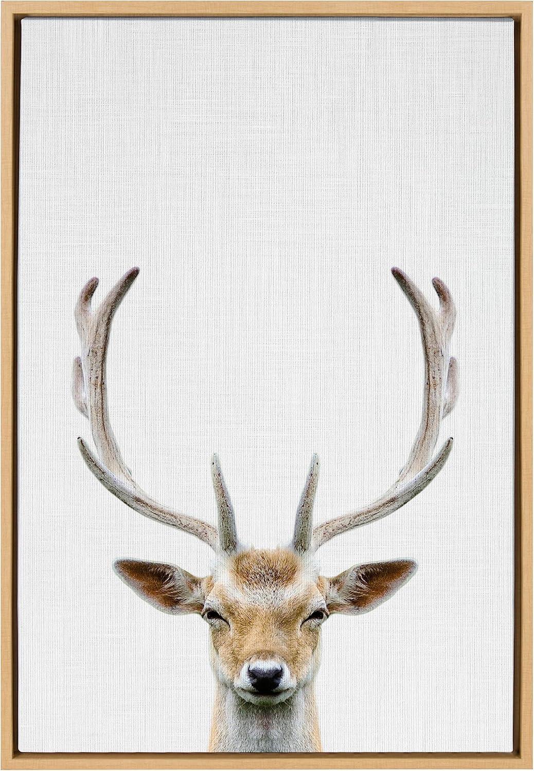 Kate and Laurel Sylvie Deer Color Framed Canvas Wall Art by Simon Te of Tai Prints, 23x33 Natural, Rustic Forest Animal Deer Portrait Art