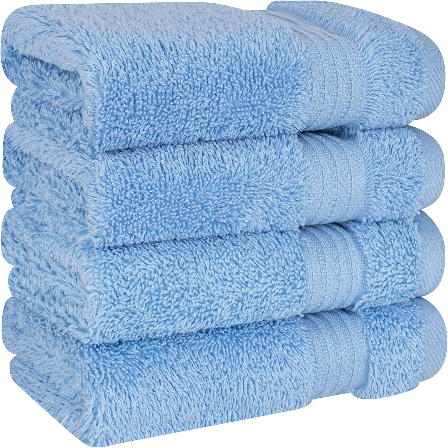 Quick-Dry, Soft & High Absorbent Washcloths Towels 13"x13" Cotton Turkish Bath Towel Set of 4 | Daily Use 100% Cotton Towels for Bathroom, Gym & More | Bathroom Towels Set (4 Pcs, Blue)