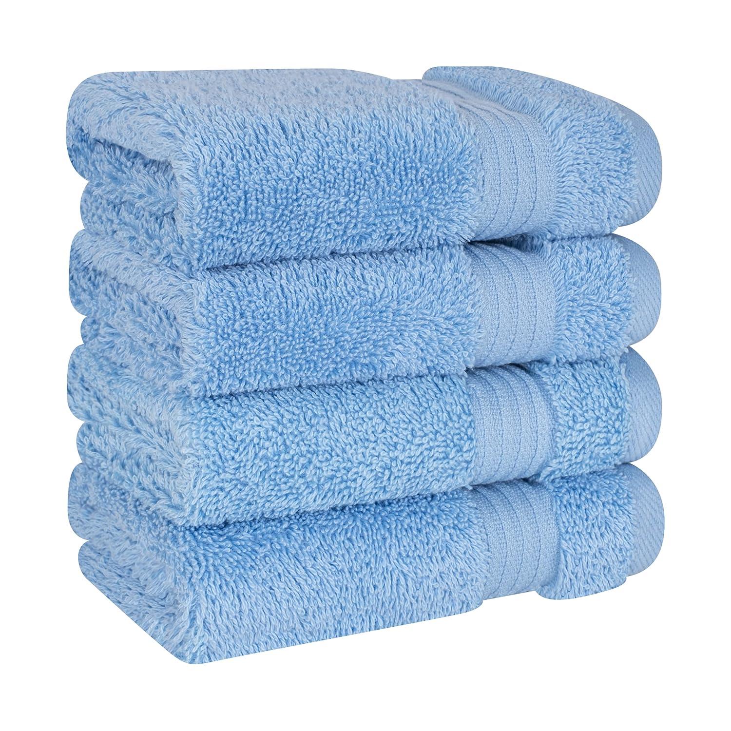 Cotton Paradise 100% Cotton Turkish Washcloth Set for Bathroom, 4 Piece Soft Absorbent Small Hand Face Towels Wash Rags, Sky Blue