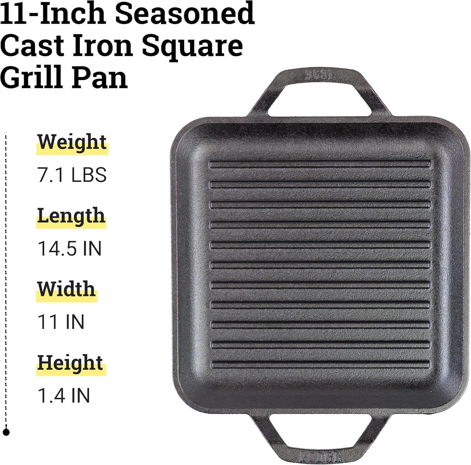 Lodge 11" Pre-Seasoned Cast Iron Square Grill Pan