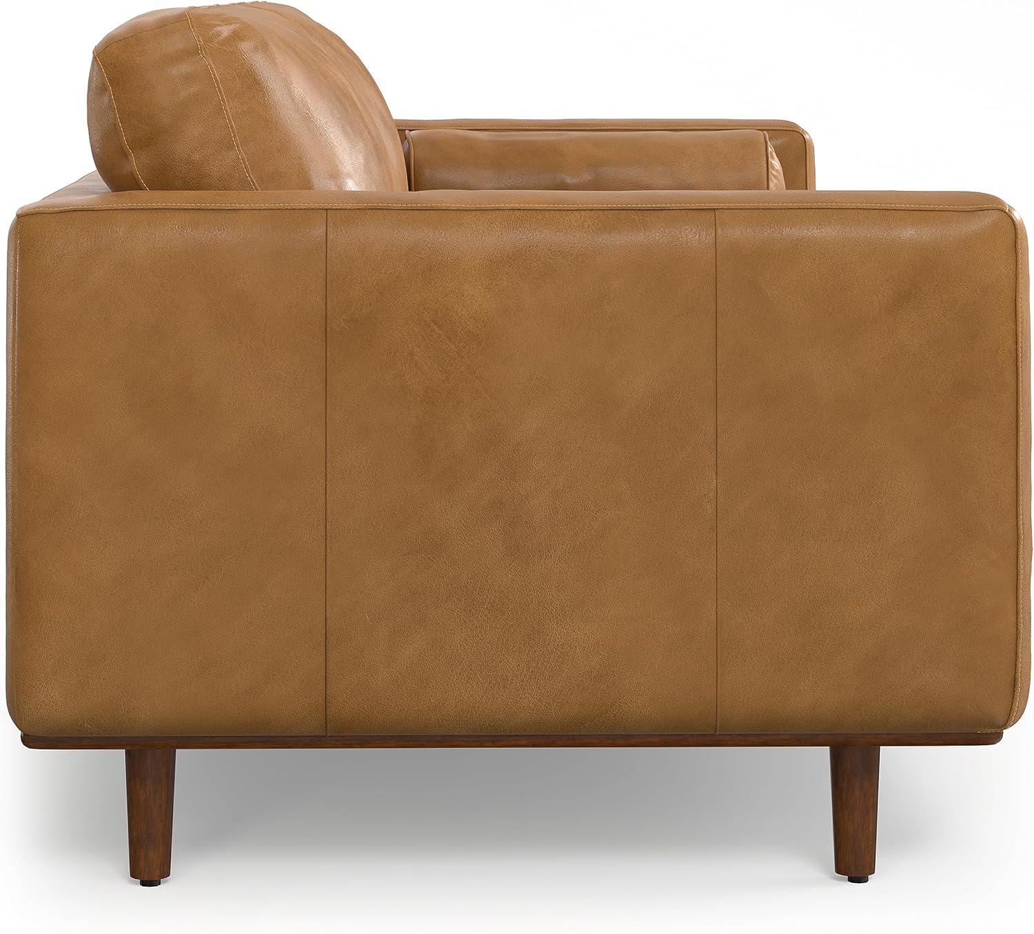Simpli Home Morrison Genuine Leather Sofa, Mid-Century Modern Couch for Living Room, Handcrafted with Removable Cushions