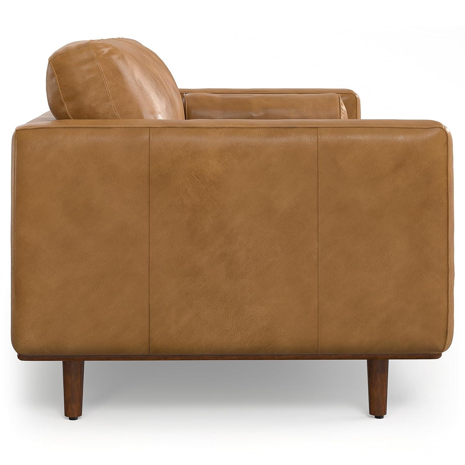 Simpli Home Morrison Genuine Leather Sofa, Mid-Century Modern Couch for Living Room, Handcrafted with Removable Cushions