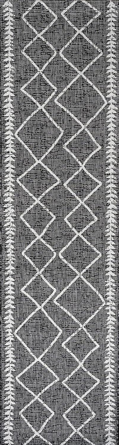 Bohemian Black/Ivory Synthetic Diamond Trellis 2x10 Rug