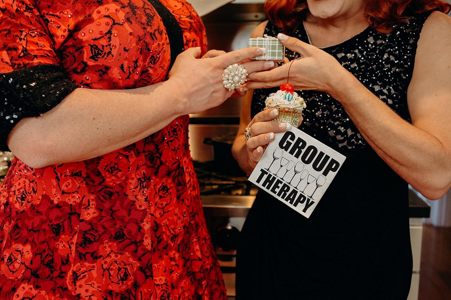 Funny Napkins - GROUP THERAPY - Boutique Cocktail Napkin, 5"X5", Pack Of 20 Napkins For Parties And Entertaining