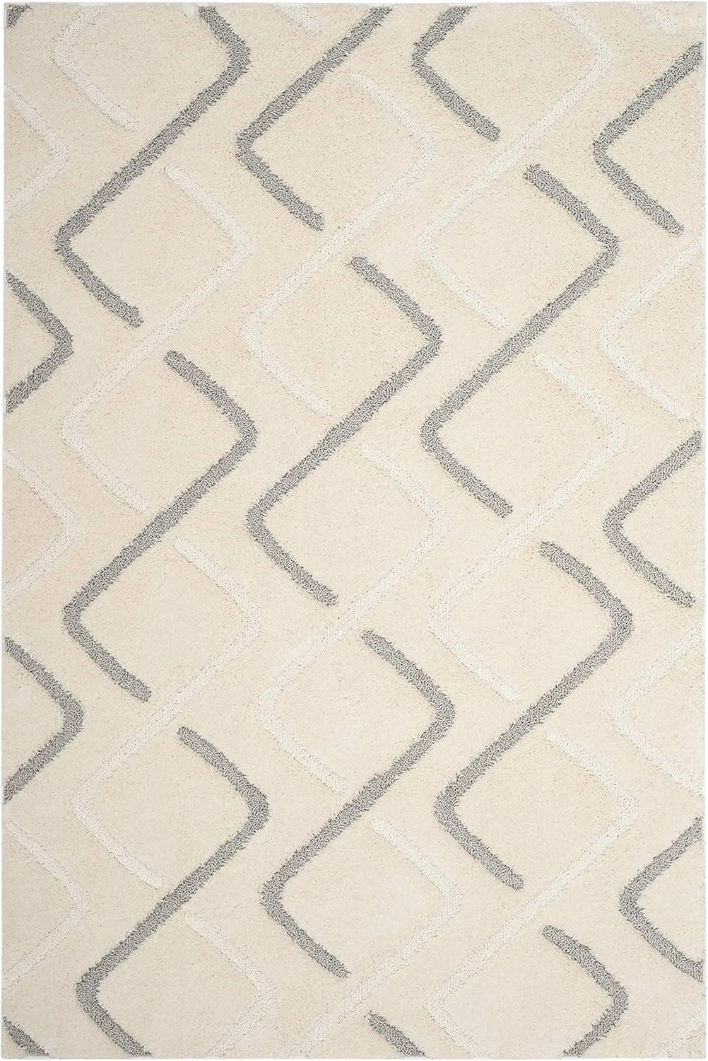 SAFAVIEH Olympia Zaman Geometric Polyester Shag Area Rug, Cream/Grey, 3' x 5'