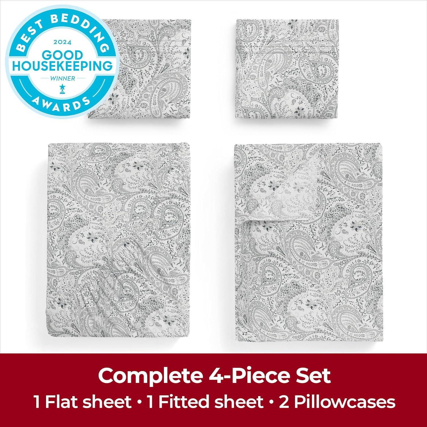 Mellanni Brushed Microfiber Sheet Set, King, Paisley Gray, 4 Piece
