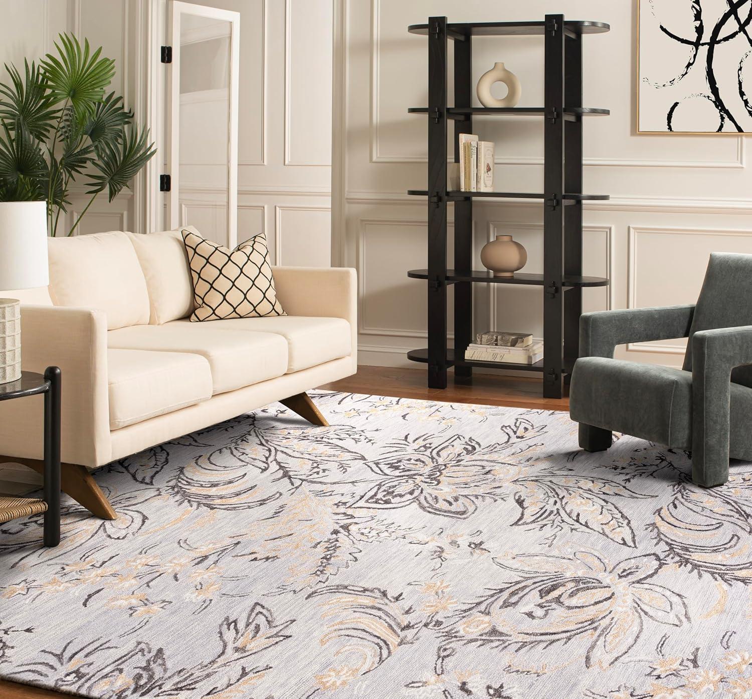 Blossom BLM275 Hand Tufted Area Rug - Grey/Yellow - 8'x10' - Safavieh.