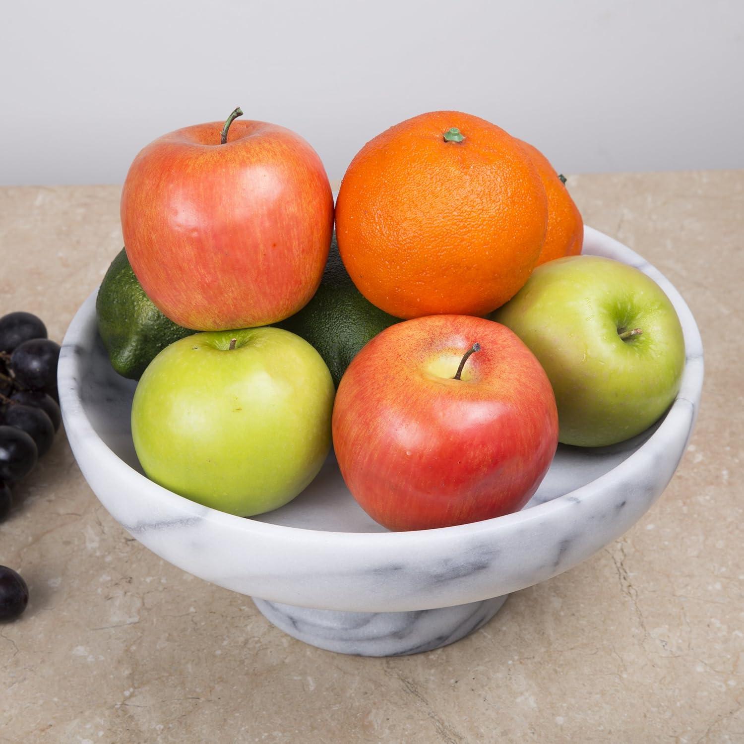 EVCO International 74754 White Marble 10 in. x 10 in. Fruit Bowl on Pedestal