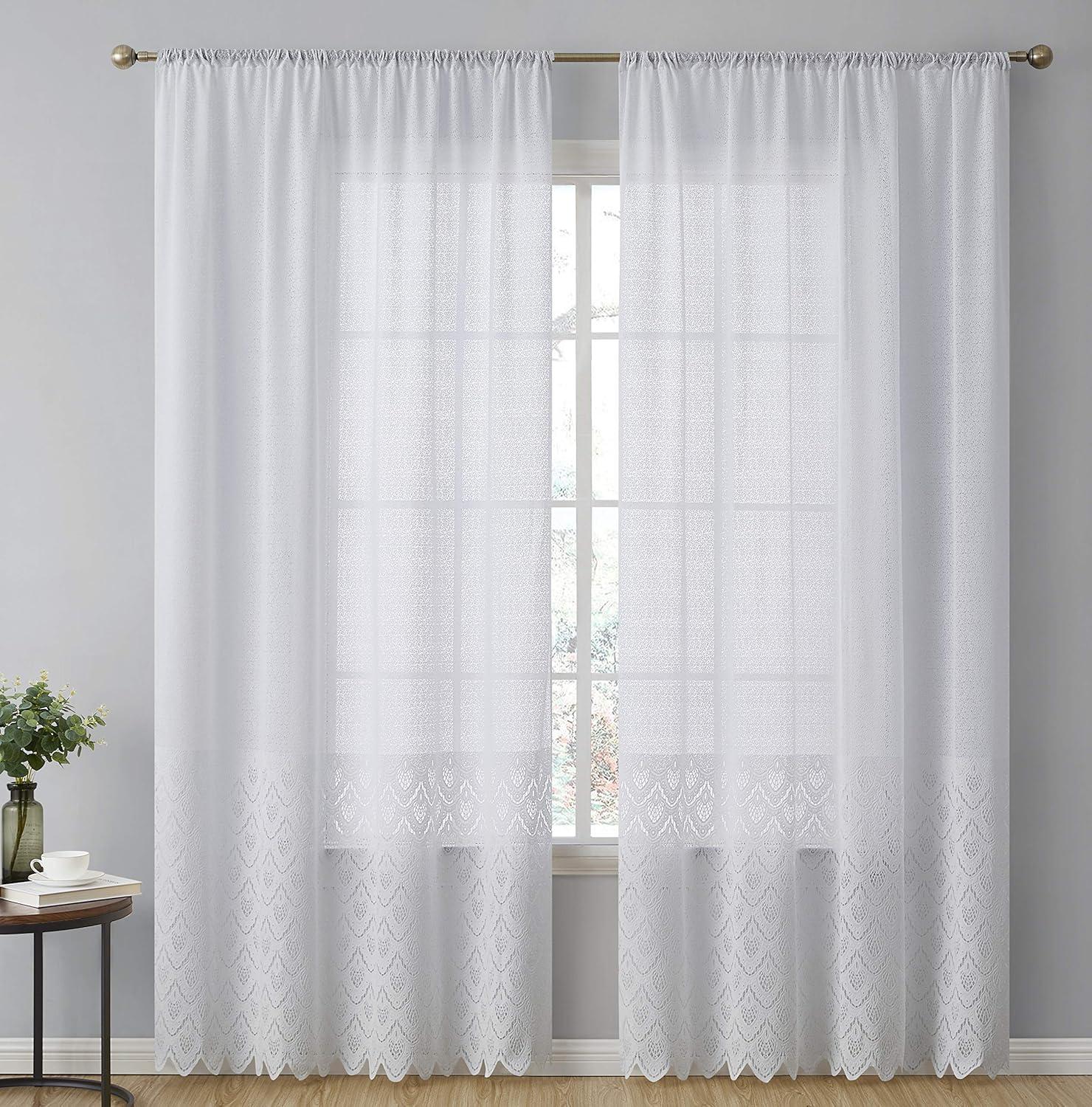 THD Mona Macrame Lace Sheer Rod Pocket Window Treatment Curtain Panels - Set of 2