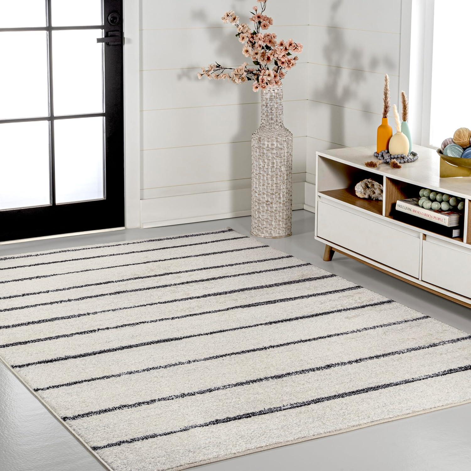JONATHAN Y Williamsburg Minimalist Stripe Cream/Black 8 ft. x 10 ft. Area Rug