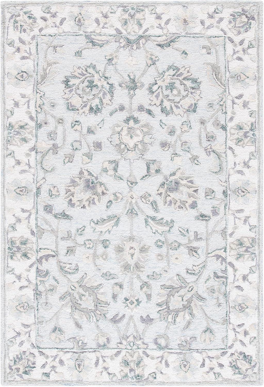 Ivory and Light Blue Hand-Tufted Wool Area Rug 4' x 6'