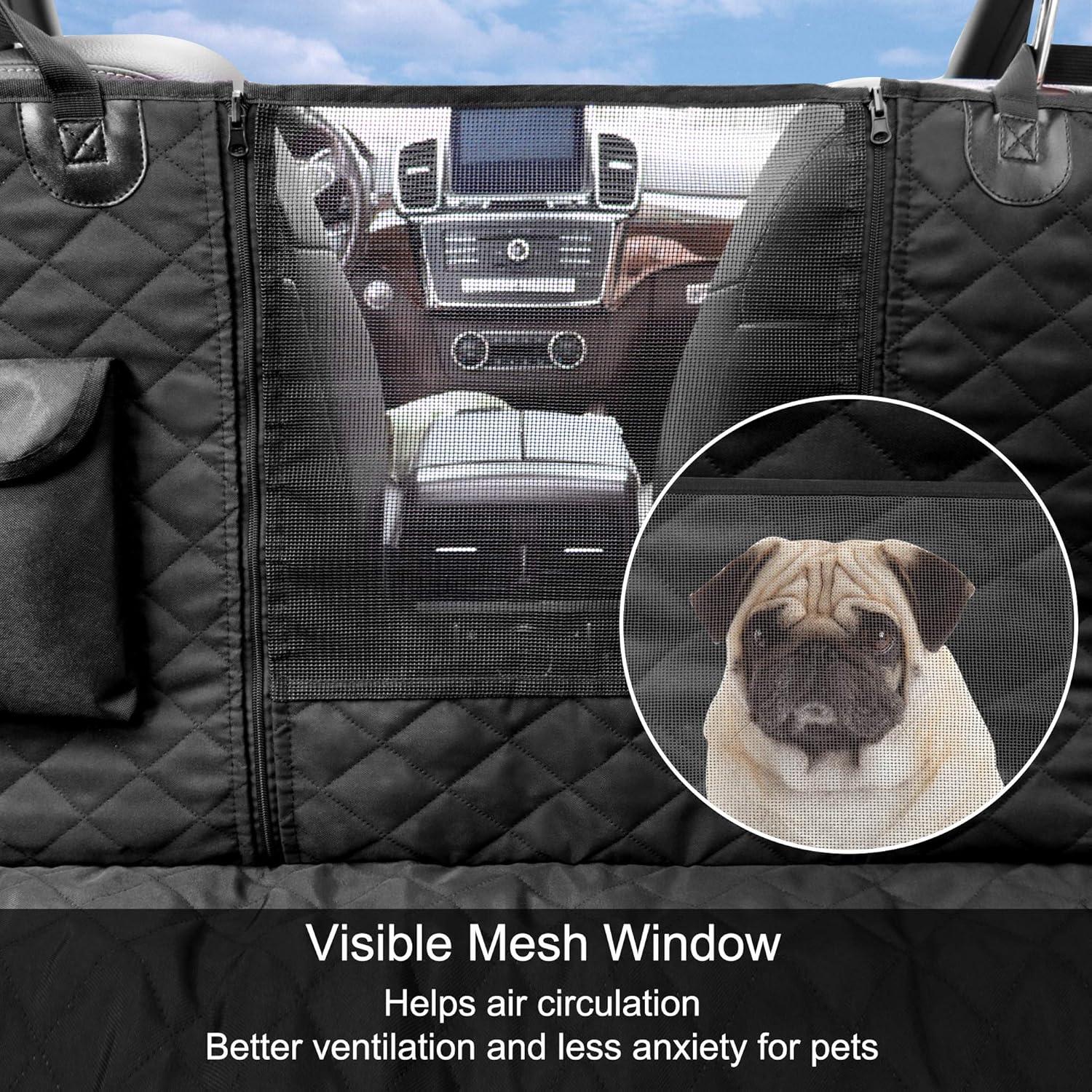 Dog Car Seat Cover with Storage Pockets Mesh Visual Window, Waterproof Nonslip , Heavy Duty Scratchproof Pet Dog Back Seat Cover Hammock for Cars Trucks and SUVs