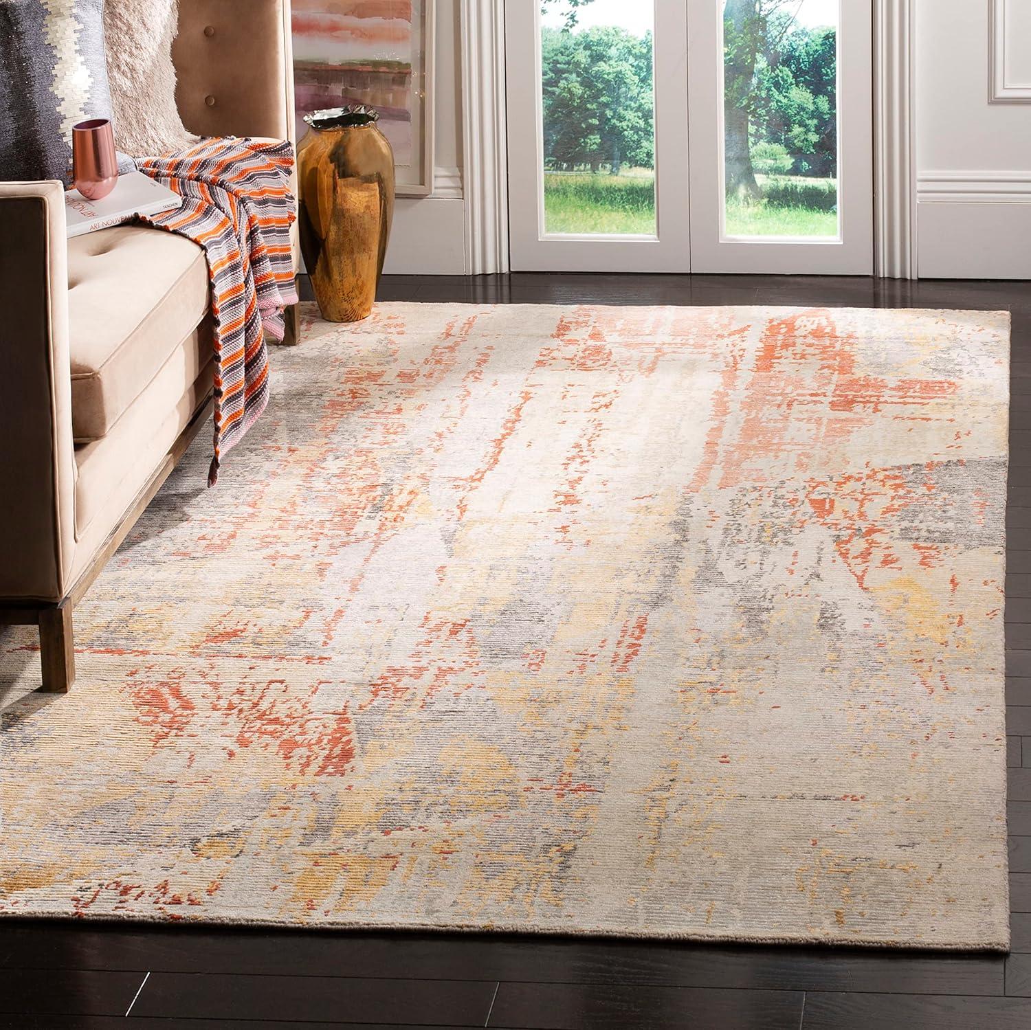 Tiffany Hand Knotted 60% Viscose, 20% Wool, And 20% Cotton Abstract Rug