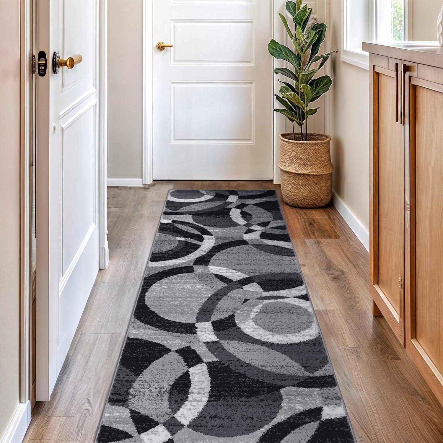 World Rug Gallery Geometric Circles Area Rug - Gray 2'7"x8'