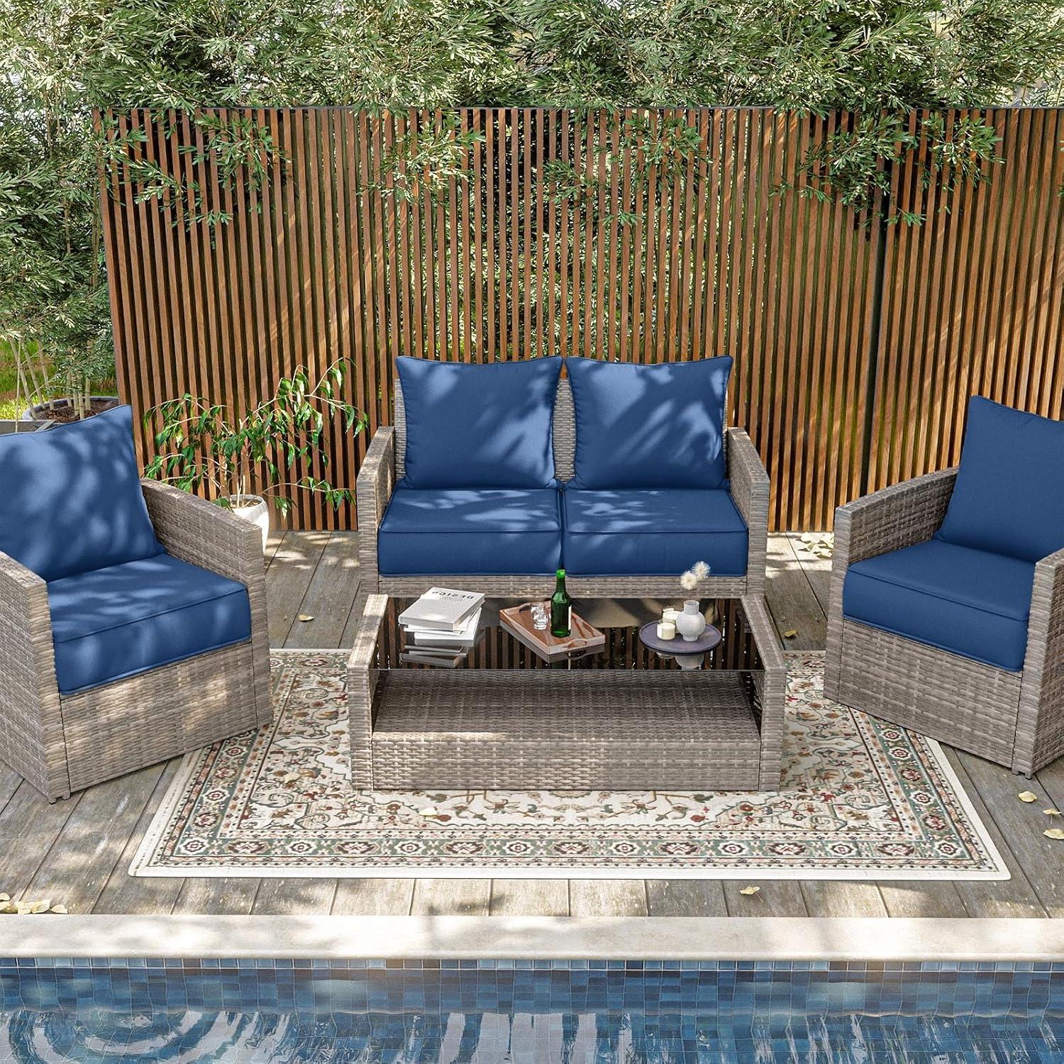 Outdoor Patio Chair Cushions Set 22 L X 22 W X 4 H Waterproof & Fade Resistant Deep Seat and Back Cushions with Removable Covers Outdoor Seat Cushion Set for Chairs and Sofas