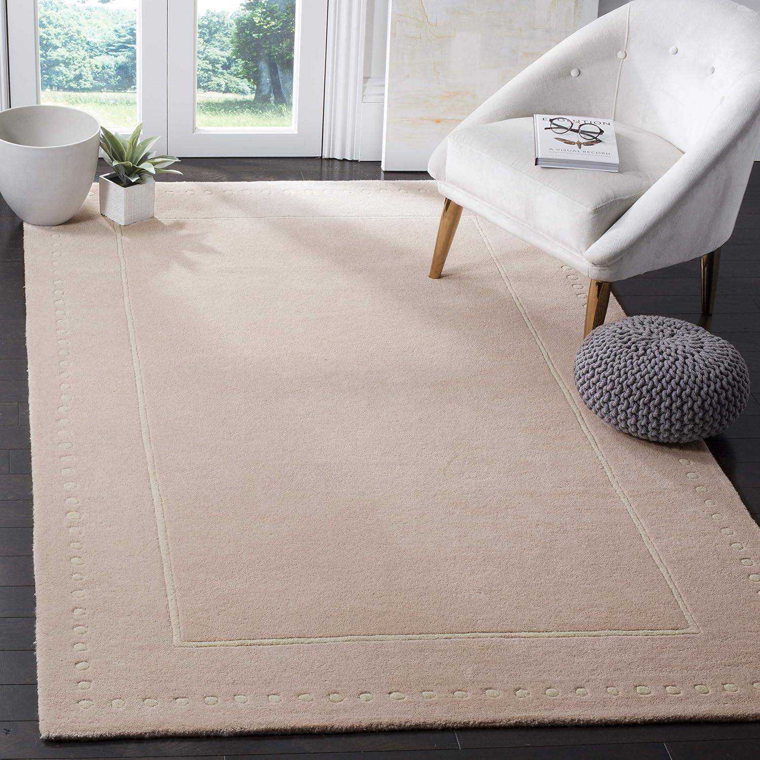 SAFAVIEH Bella Danita Plain Dotted Bordered Wool Area Rug, Light Pink/Ivory, 2' x 3'